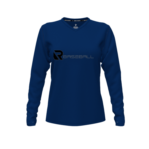 [CUS-DFW-TEES-CMF-VNK-LSL-NVY-FYXS-LOGO3] Comfort T-Shirt (Female Youth XS, Navy, V Neck, Logo 3, Long Sleeve)