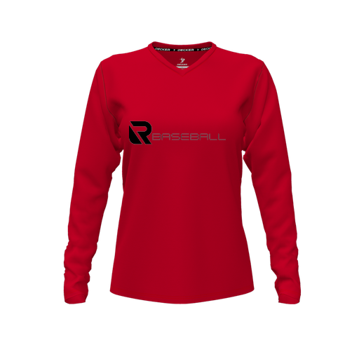 [CUS-DFW-TEES-CMF-VNK-LSL-RED-FYXS-LOGO3] Decker Comfort T-Shirt (Female Youth XS, Red, V Neck, Logo 3, Long Sleeve)