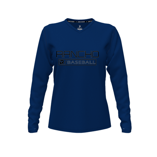 [FTLVPTNV-FYXS-LOGO1] Decker Performance T-Shirt (Female Youth XS, Navy, V Neck, Logo 1, Long Sleeve)