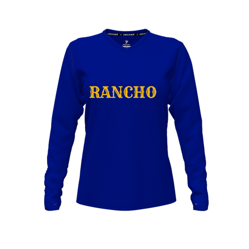 [CUS-DFW-TEES-PER-VNK-LSL-RYL-FYXS-LOGO2] Performance T-Shirt (Female Youth XS, Royal, V Neck, Logo 2, Long Sleeve)