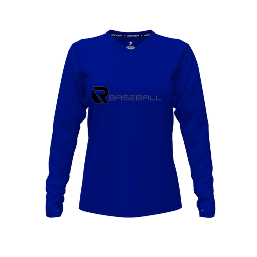 [CUS-DFW-TEES-PER-VNK-LSL-RYL-FYXS-LOGO3] Performance T-Shirt (Female Youth XS, Royal, V Neck, Logo 3, Long Sleeve)
