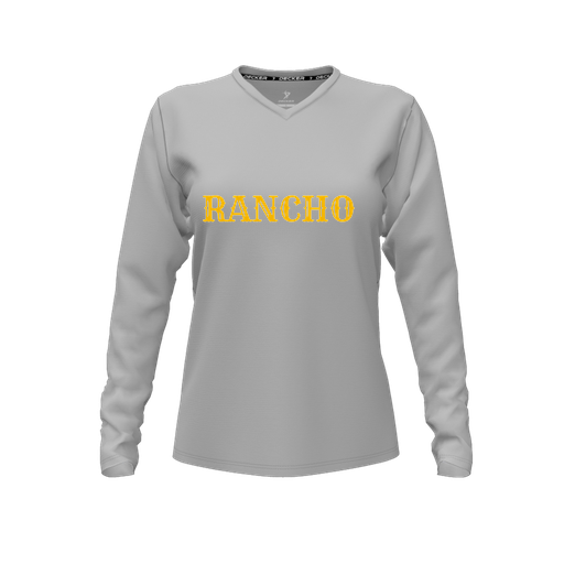 [CUS-DFW-TEES-PER-VNK-LSL-GRY-FYXS-LOGO2] Performance T-Shirt (Female Youth XS, Gray, V Neck, Logo 2, Long Sleeve)
