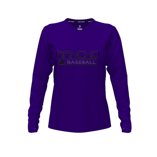[CUS-DFW-TEES-PER-VNK-LSL-PUR-FYXS-LOGO1] Performance T-Shirt (Female Youth XS, Purple, V Neck, Logo 1, Long Sleeve)