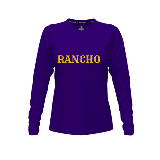 [CUS-DFW-TEES-PER-VNK-LSL-PUR-FYXS-LOGO2] Performance T-Shirt (Female Youth XS, Purple, V Neck, Logo 2, Long Sleeve)